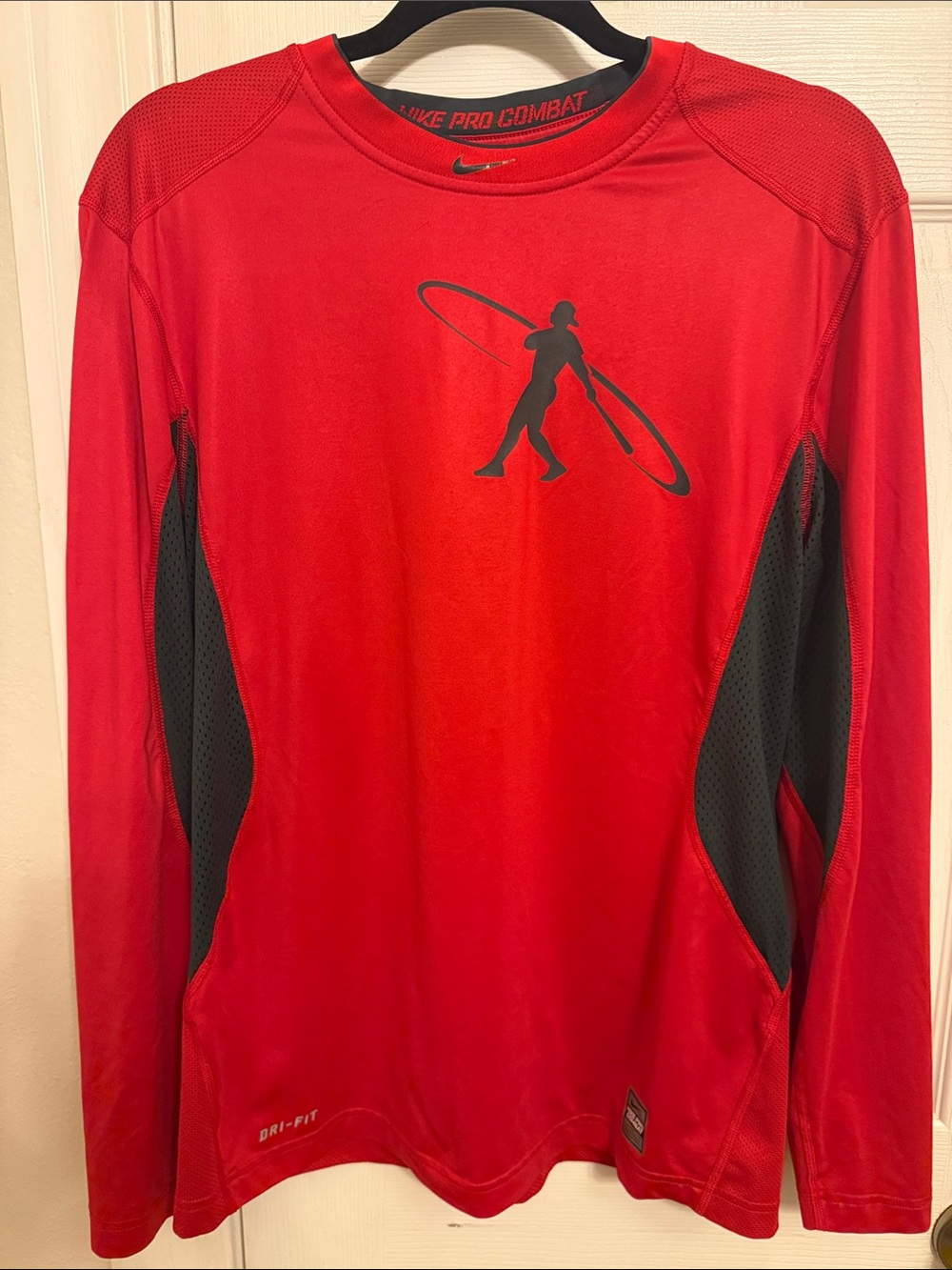Nike Pro Red Long Sleeve Dri-FIT Training Shirt with Black Panels